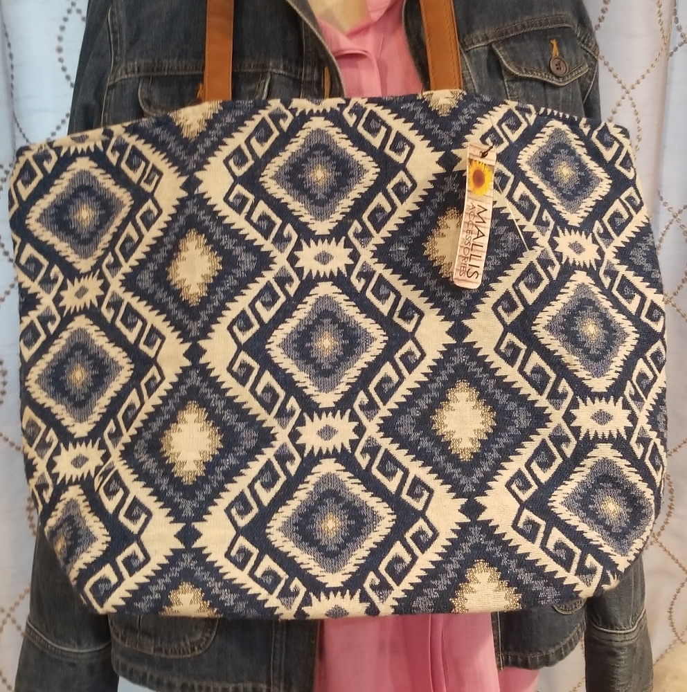 Blue and White Geometric Tote Bag NWT